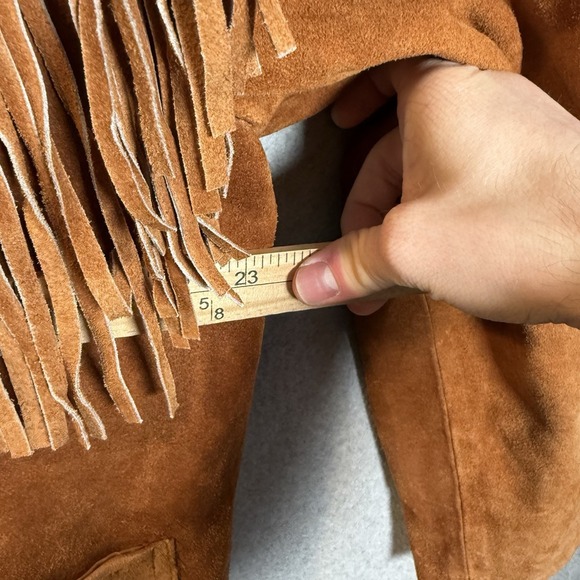 Leather Jacket Womens XL Fringe Brown Button Front Longline 70s Western - Picture 6 of 10